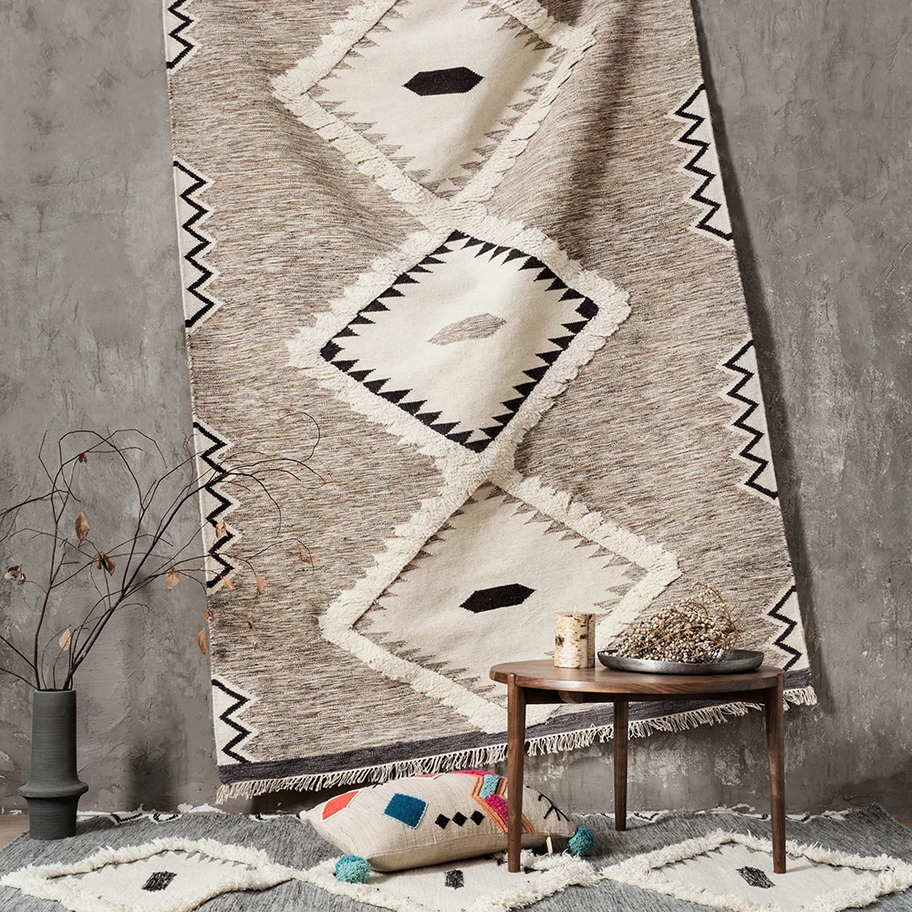 Kilim Wool Three-dimensional Pattern Manual Weave Natural Color Northern Europe Geometry Concise A Living Room Carpet