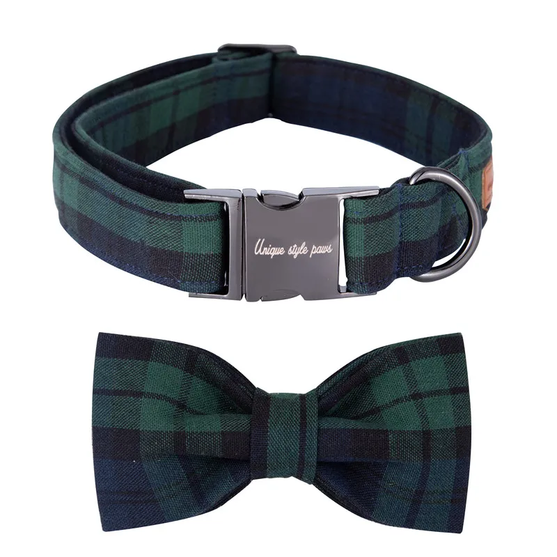 Unique Style Paws Christmas Plaid Durable Collar with Bow Seprately  Pet Collar