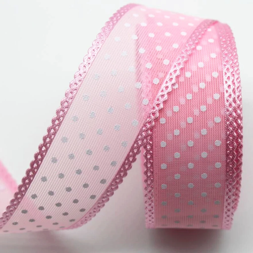 20 Yards 25MM Lace Ribbon Polka Dots Chiffon Yarn DIY Handmade Material Gift Wrapping Hair Bows Home Decoration Headwear