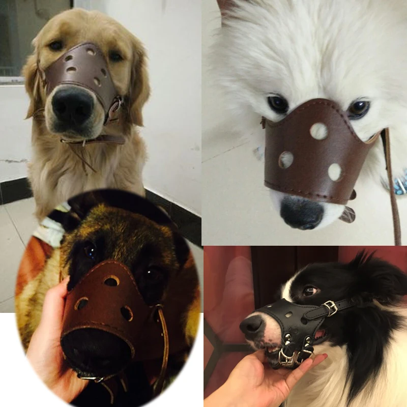 Soft PU Leather Adjustable Muzzles for Dog Anti Bark Bite Grooming Training Mouth Cover Pet Outdoor Accessory Perros Mesh Mask images - 6