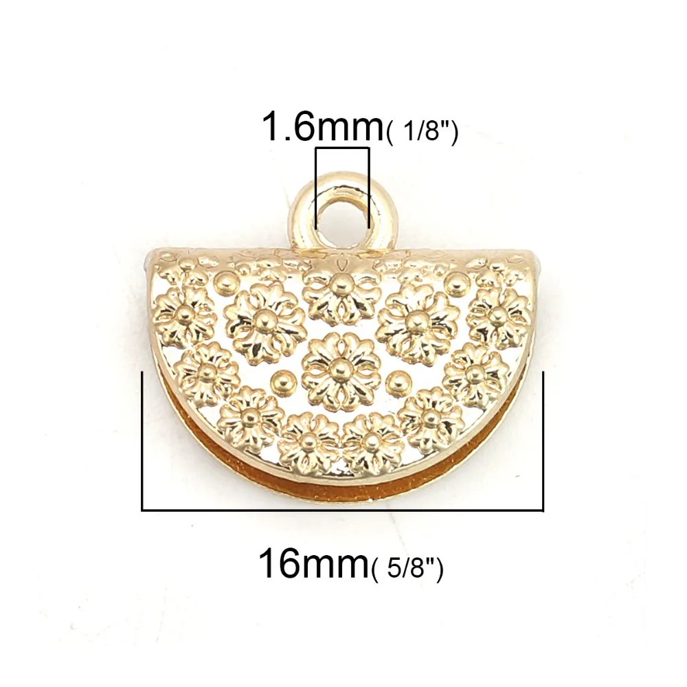 8Seasons Zinc Based Alloy Cord End Caps Half Round Gold Color Silver Color Flower Style Charms 16mm( 5/8