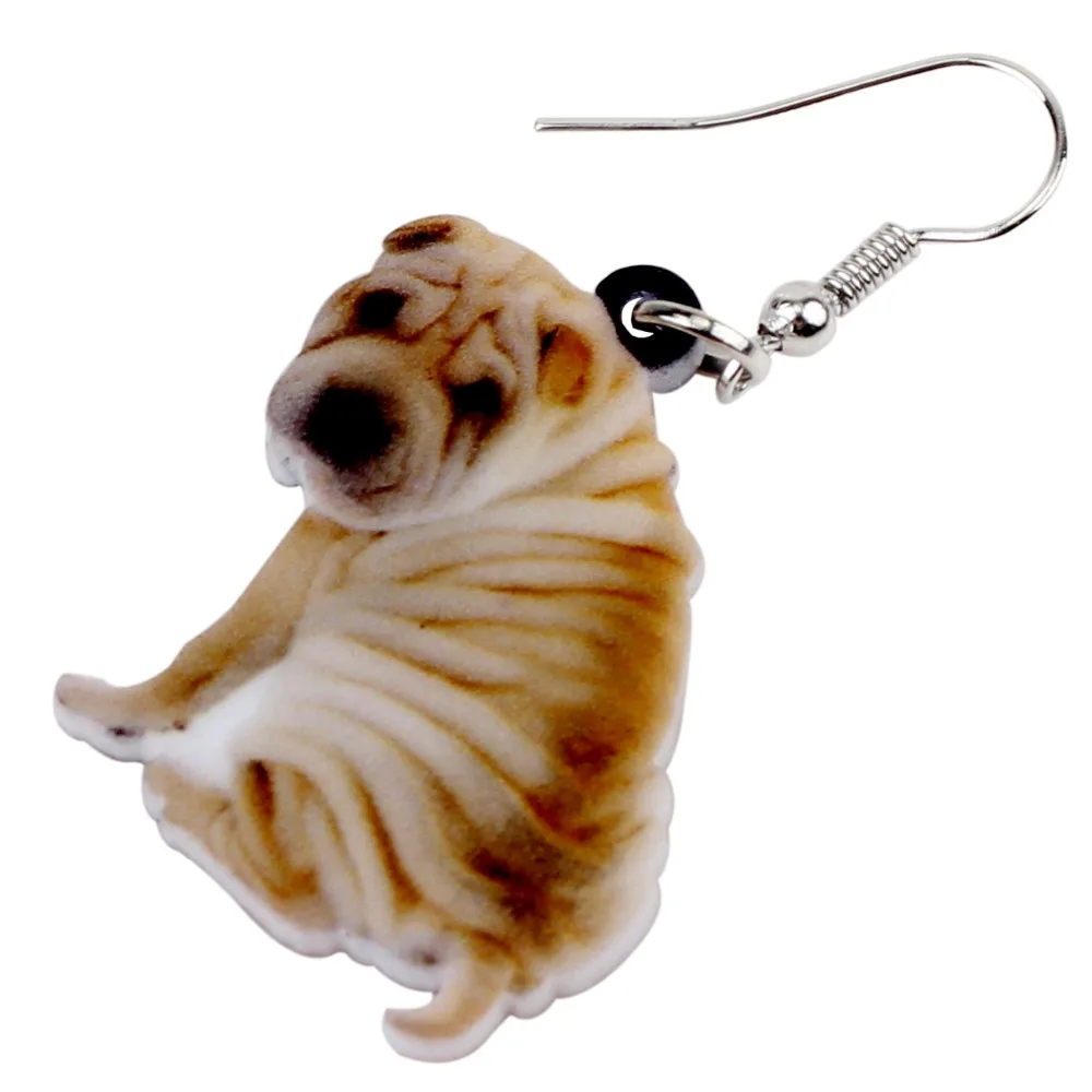 Bonsny Acrylic Cartoon Sitting SharPei Dog Earrings Big Long Dangle Drop Women Girls Ladies Animal Jewelry Wholesale Accessory