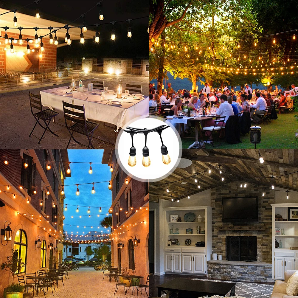 15M 15Bulbs LED S14 String Lights E27 LED Retro Edison Filament Bulb Outdoor Garden Patio Holiday Wedding Light String