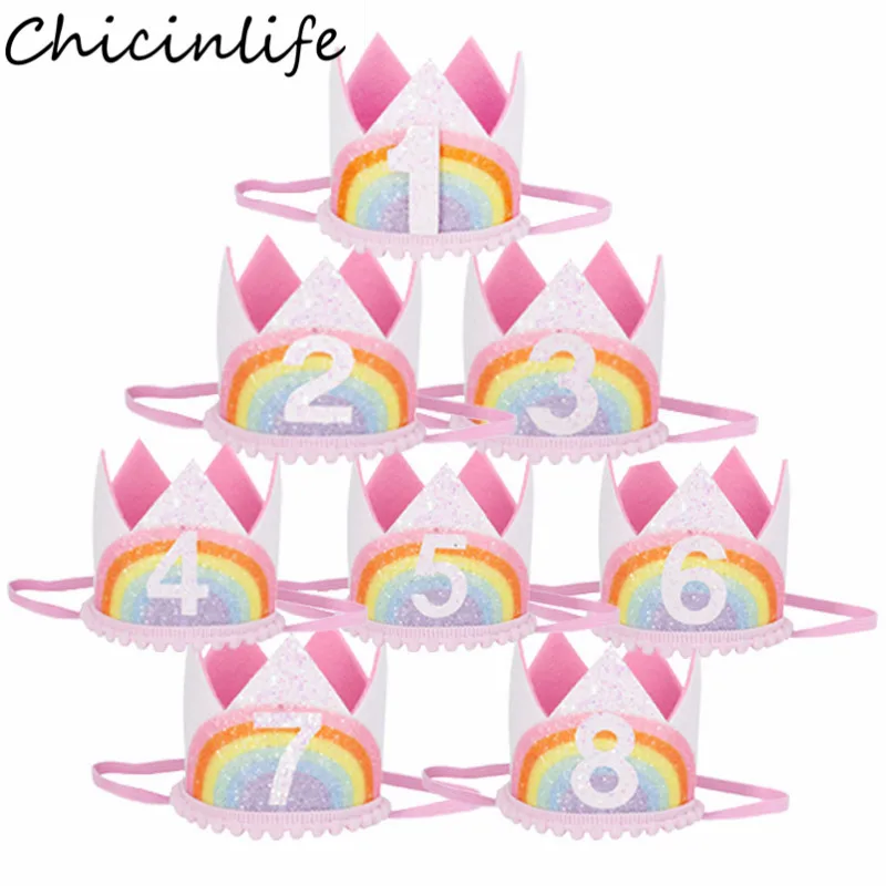 Chicinlife 1Pcs 1-8 שנים קשת יום הולדת כתר בגימור כובעי Priness 1st מסיבת יום הולדת כובע ילדה אקססורי לשיער ספקי