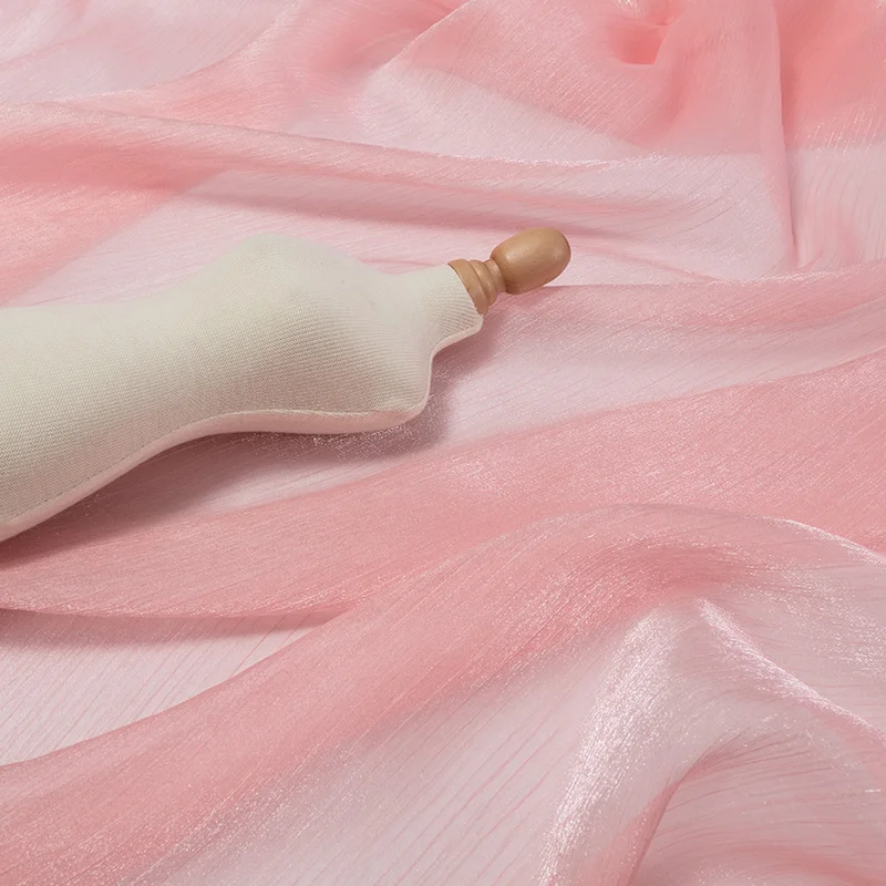 Nude Pink Soft Crepe Nylon Organza Shiny Fabric By The Yards Bridal Dress Sewing Material Wedding  Decoration 90*150CM TJ0316