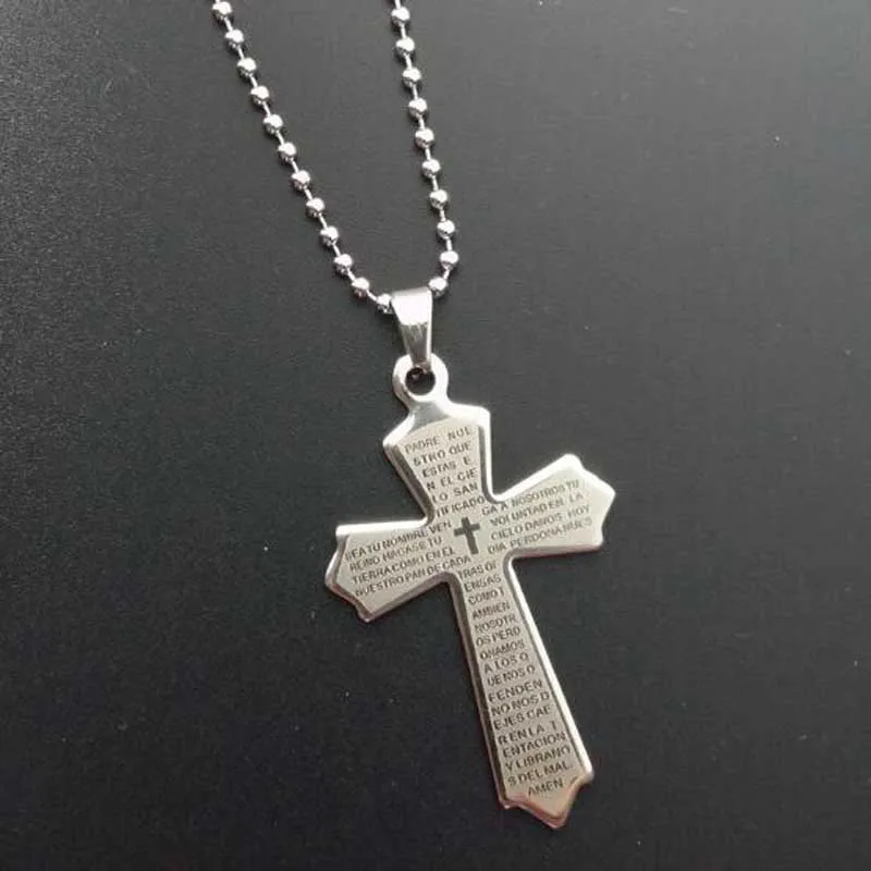 1PC Cross Inscriptions Pendant Chain Stainless Steel Man's Necklace Leather Choker Charm Women Simple Jewelry Gift