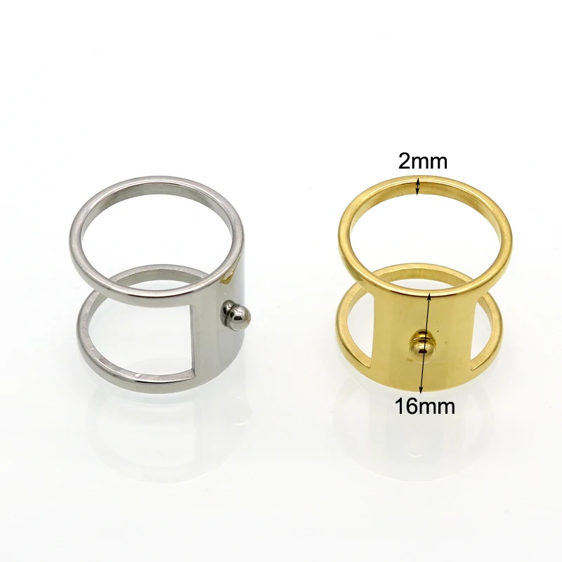 Latest Design Gold Color Square Ring 16mm Women/men Fashion Jewelry Party Trendy Stainless Steel Round Band Ring