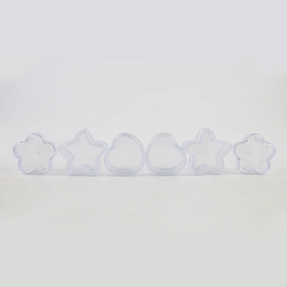 50 x 5g Portable Small Plastic Jars Star / Flower / Heart Shape Pot Box Makeup Cosmetic Containers Clear Travelling Cream Jar