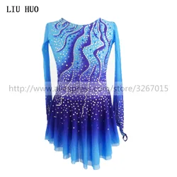 LIUHUO Women Aldult Girl Customize Costume Performance Competition Leotard Ice Figure Skating Dress RollerBlue Teen Dance Ballet