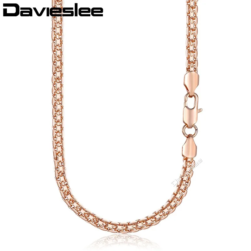 Davieslee 5mm Women\'s Necklace Bracelet Jewelry Set Braided Weaving Bismark Link 585 Rose Gold Color LGS275