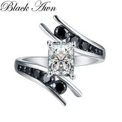 Black Awn 2026 New Jewelry Silver Color Row Black Stone Engagement Rings for Women Bague C299