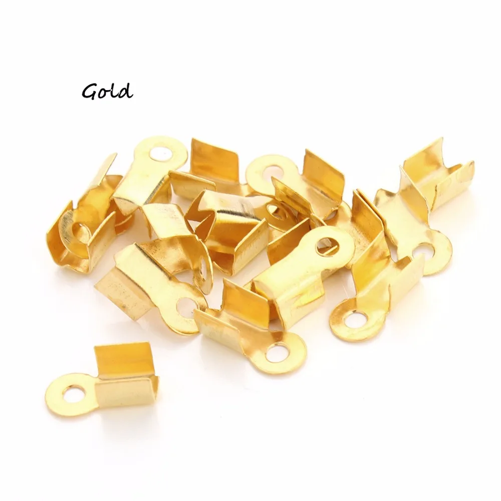 100 Stück Leder-Endkappen, silber-/goldbeschichtet, zum Falten und Crimpen, Kabelendverbinder, Verschluss für Schmuckherstellungszubehör – Detail 5
