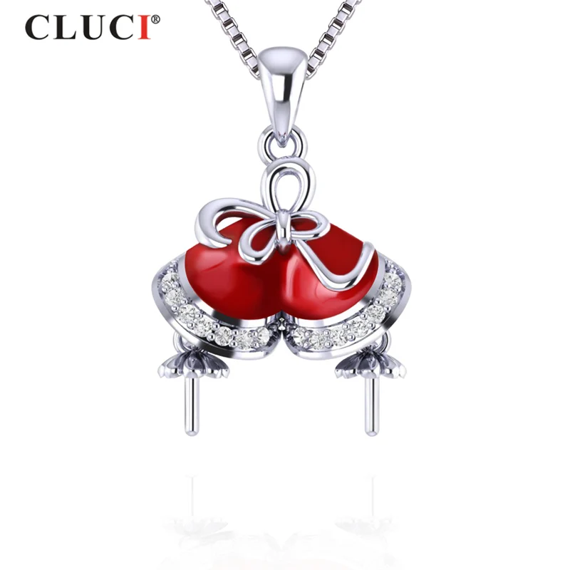 CLUCI Silver 925 Sterling Pendants for Pearl Necklace Bracelet Making 14 Pcs Zircon Red Christmas Pendant for Women SP377SB