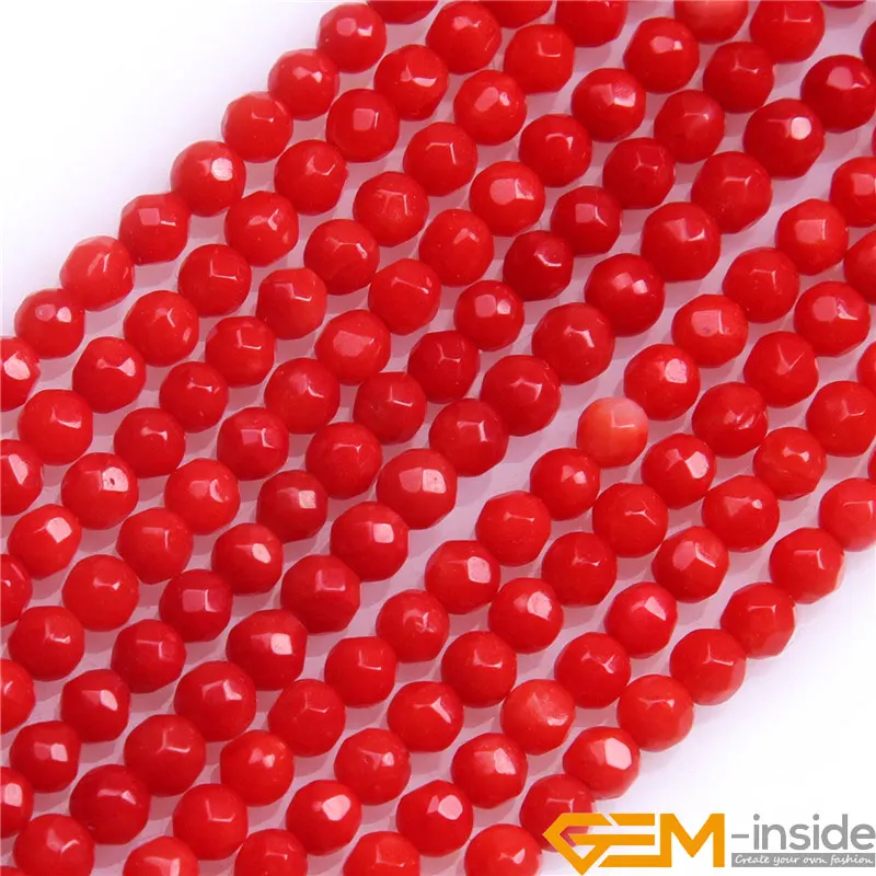 Round Faceted Red Coral Beads Dayed Color DIY Beads For Jewelry Making Beads For Bracelet Making Strand 15\