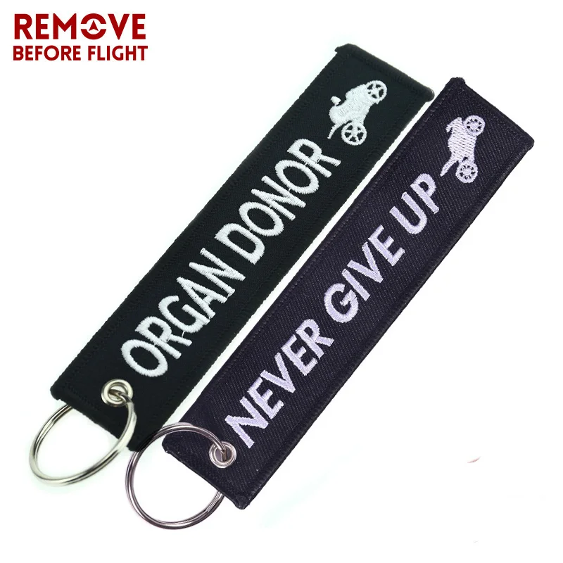 2PCS 2017 Fashion Keychain Car Key Chains Motorcycle Fobs NEVER GIVE UP Key Ring Remove Before Flight Brand Key Tag Holder