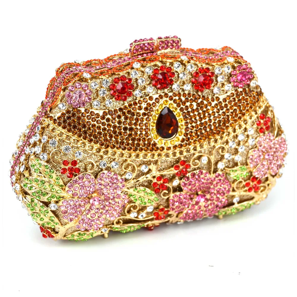 KHNMEET Golden Luxury crystal handcraft rhinestone evening bag soiree sac pochette femme women party purse Clutch Bag SC118