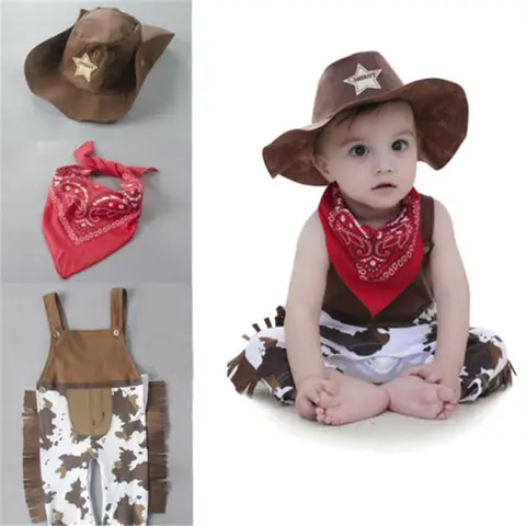 Conjunto de ropa para bebés de 0 a 24 meses, monos de mezclilla marrones, monos para niños, camisa, sombreros de vaca, Baberos para niños, conjunto de ropa para niños