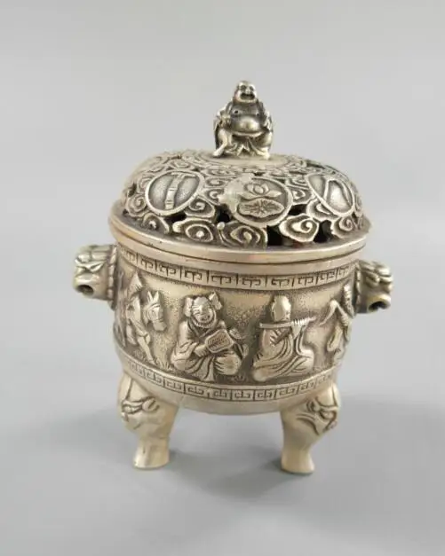 

China's white copper eight supernatural being incense burner