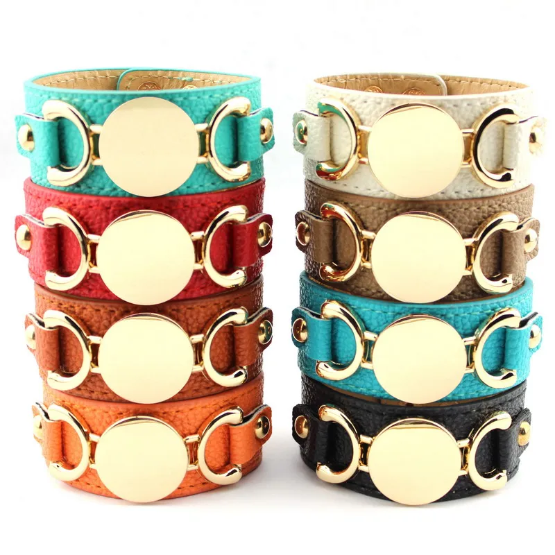 Manufacturer Wholesale Disc Leather Cuff Bangle Bracelets for Women Creatively Monogram Leather Cuff Bangle Bracelets