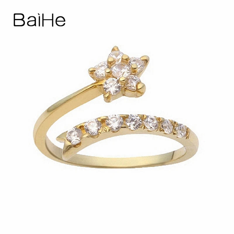 

BAIHE Solid 18K Yellow Gold 0.40ct H/SI Natural Diamond Star Ring Women Engagement Wedding Trendy Fine Jewelry メテオリング Anillo