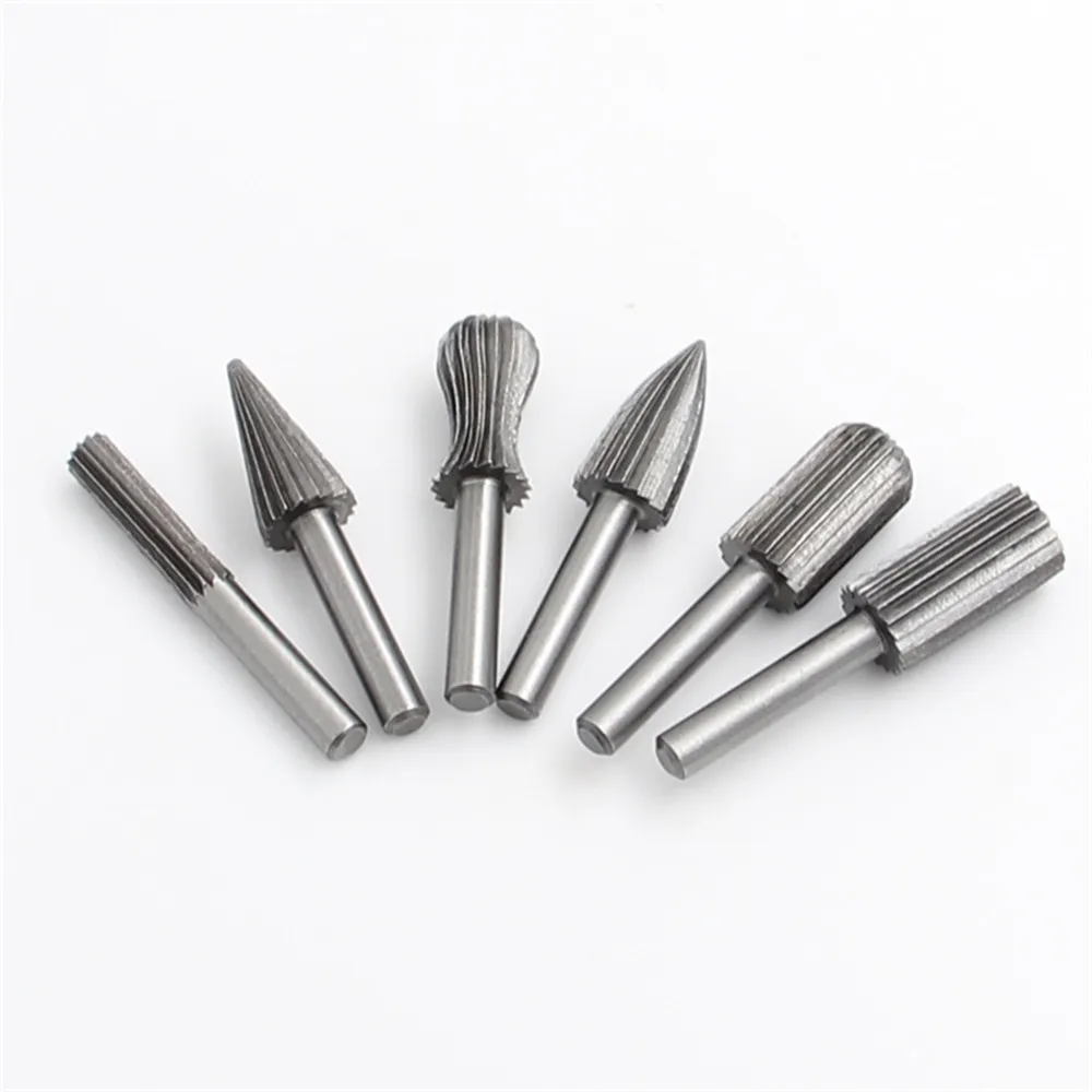 6 pçs 6mm haste redonda de aço tungstênio rebarbas rotativas cortador gravura moagem bit para ferramentas rotativas carpintaria diy