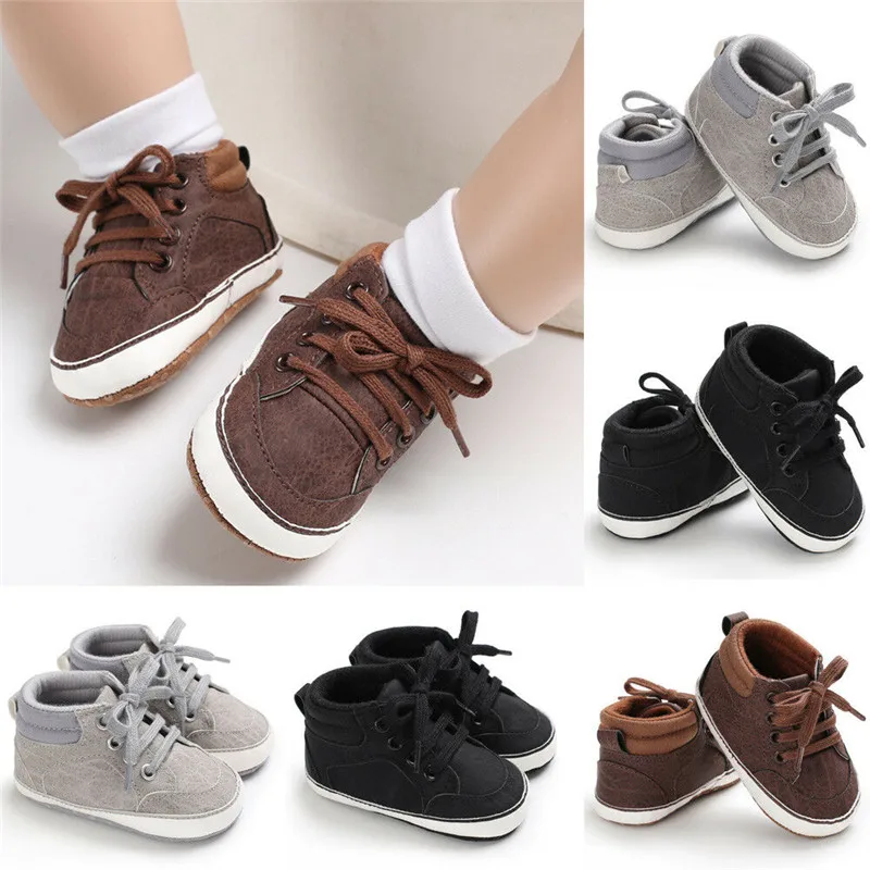 Newborn Baby Boy Girl Soft Sole Crib Shoes Solid Causal Frenulum Anti-slip Sneakers Prewalker Shoes