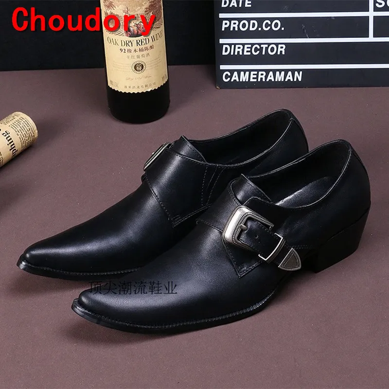 Choudory chaussure homme black oxford masculino mens pointed toe dress shoes crocodile skin loafers buckle shoe lasts