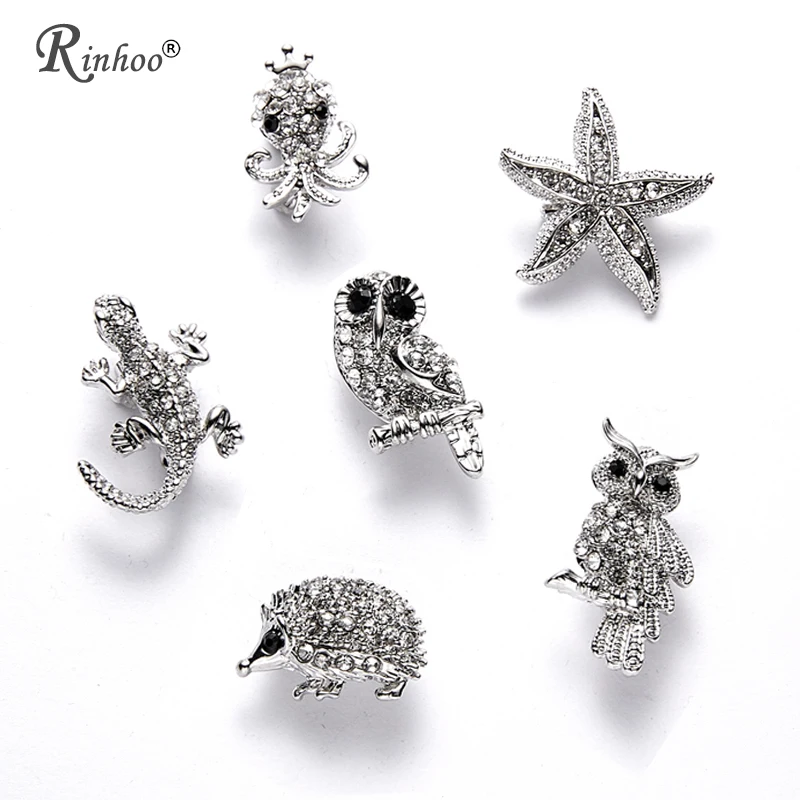 RINHOO Fashion Star Inkfish Birds Owl Hedgehog Lizard Brooch Pins for Women Enamel Broach Pins Men's Suit Jewelry Accessories