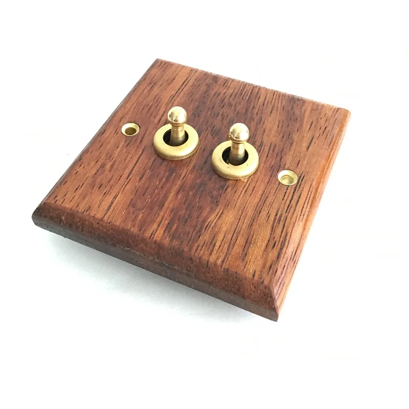 MerbauIpil-Interruptor de pared de madera, Panel de madera, Retro, latón