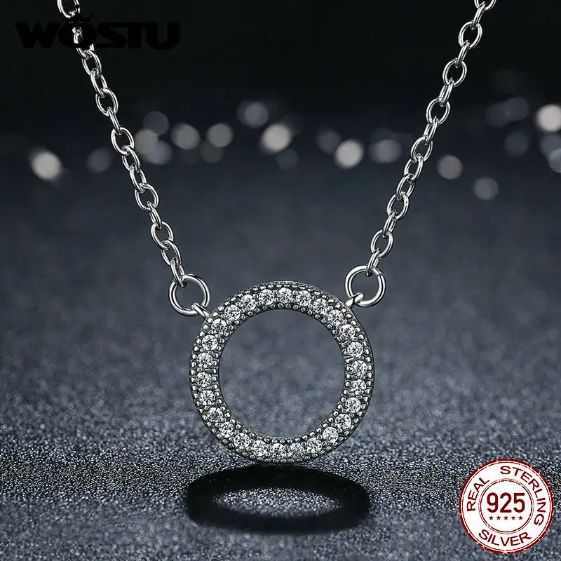 2019 caliente estilo Plata de Ley 925 100% auténtica círculo de la suerte romántico colgante collares para mujeres Sterling-Silver-Jewelry CRN010