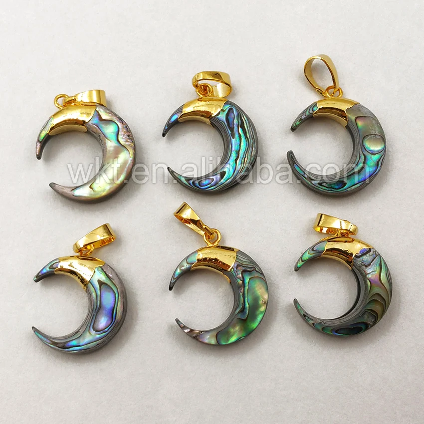 WT-P1131 Wholesale Custom Multiple Natural Abalone Shell Moon Pendant Gold Loop Small Pendant For Fashion Jewelry