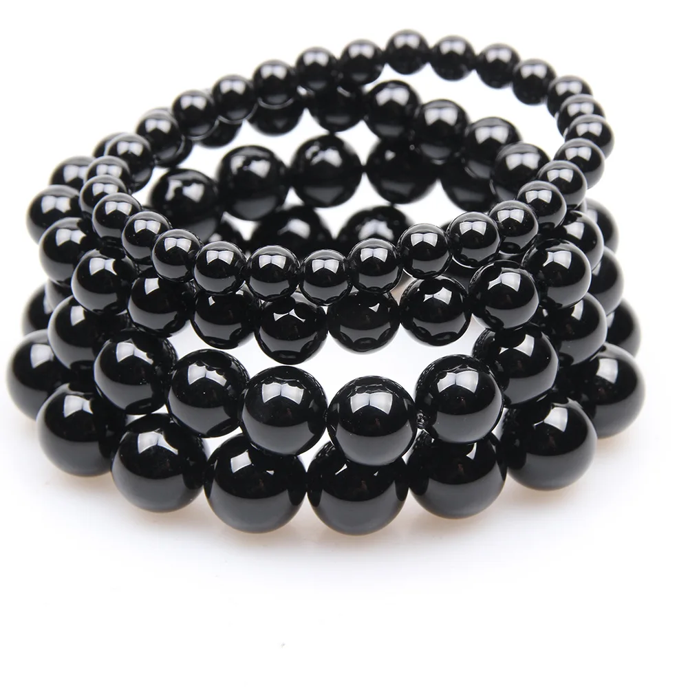 6mm 8mm 10mm 12mm 14mm Natural Stone Black Onyx Agates Round Beads Bracelet Polish Agat Distance Bracelet