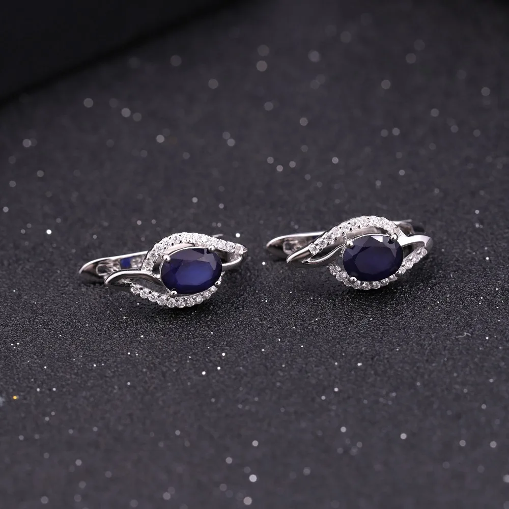 GEM\'S BALLET 3.32Ct Natural Blue Sapphire Engagement Earrings 925 Sterling Silver Gemstone Stud Earrings for Women Fine Jewelry