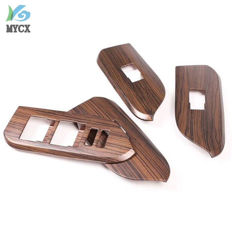 4pcs Pine Wood grain ABS Car Window Lift Switch Button Frame Trim For Toyota Land Cruiser Prado FJ150 150 2014-2018 For LHD