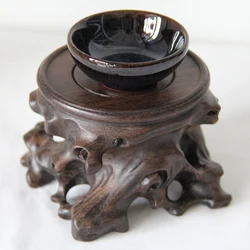 Circular Wooden Vase Base, Ceramic Pot of Buddha Rock, Solid Wood Furnishing Articles, Fish Tank Pedestal
