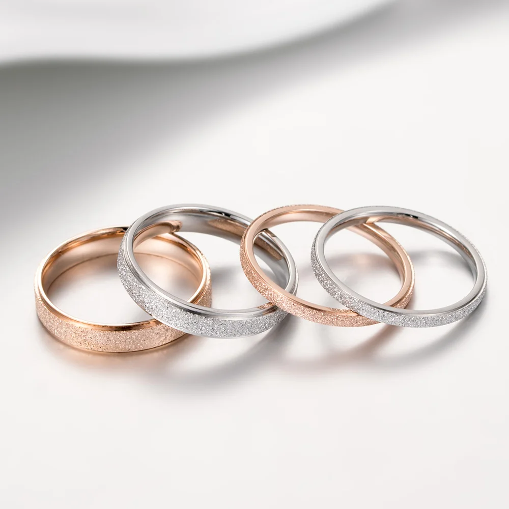 Classic Simple Matte Narrow/Wide Ring Titanium Steel for Women Trendy Tail Ring Rose Gold/Silver Color Wedding Band Jewelry Gift