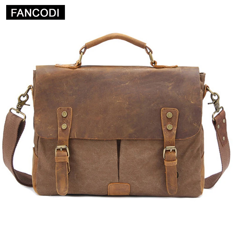 2020 Vintage Military Canvas Leather Men\'s Messenger Bag Canvas Shoulder Bag for men Crossbody Bag Sling Tote Handbag Satchel