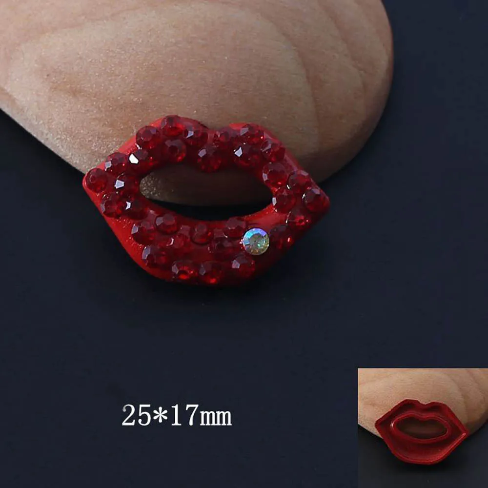 2pcs/lot Rhinestone Alloy Buttons Red Lips Button For Girl Hair Phone Shell Diy Clothing Decoration Jewelry Accessories