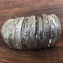 Yumfeel Tibetan Vintage Silvery Cuff Adjustable Bracelet 5pcs/Set