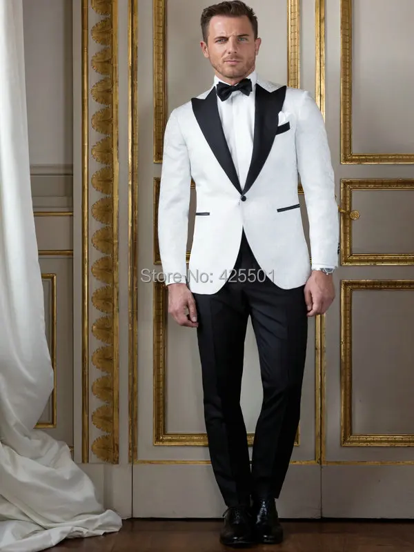 

2020 New Fashion Dress White Men Suits Peaked Lapel Business Wedding Party Suits Terno Masculino Wedding Groom Best Man Blazer