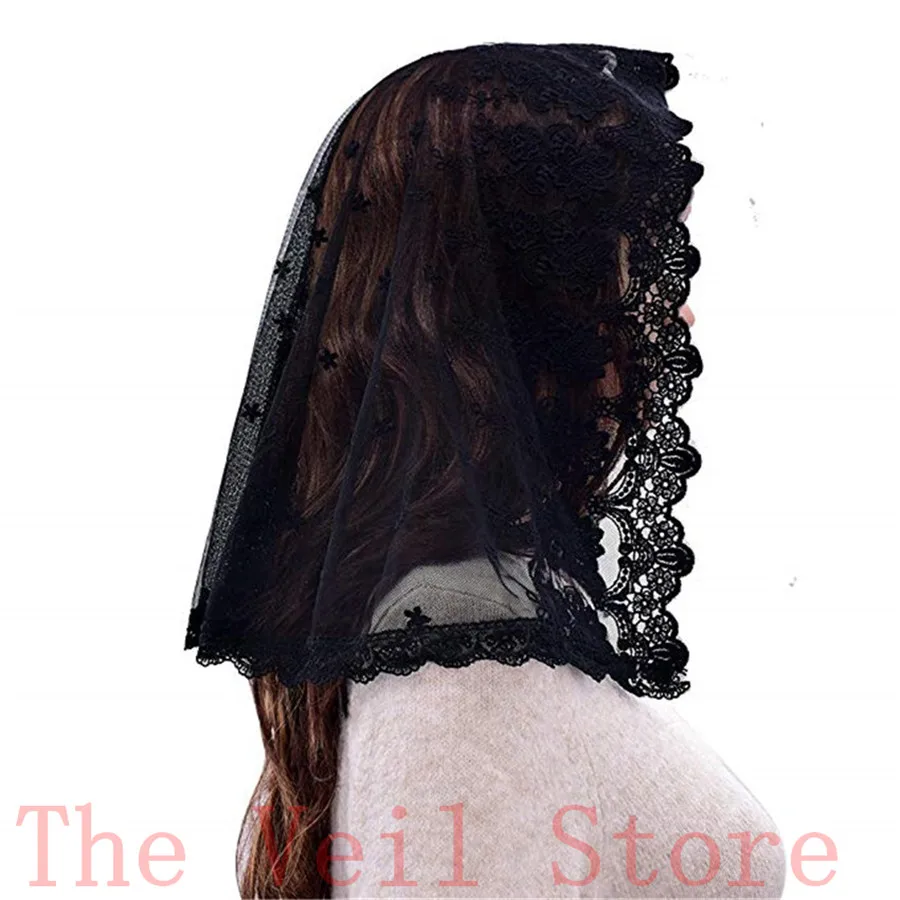 Black white Women Lace Catholic Veil Mantilla for Church Head Covering Latin Mass vela negra Voile Dentelle Mantilla Trational