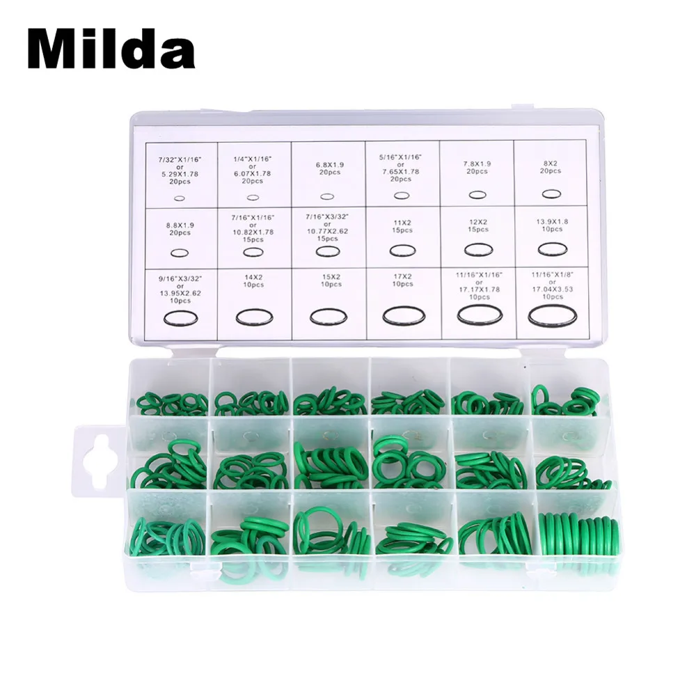 Milda 270 Pcs 18 Sizes Kit Air Conditioning HNBR O Rings Rubber Air Conditioning Refrigerant Ring Sets Car Auto  Repair Tools