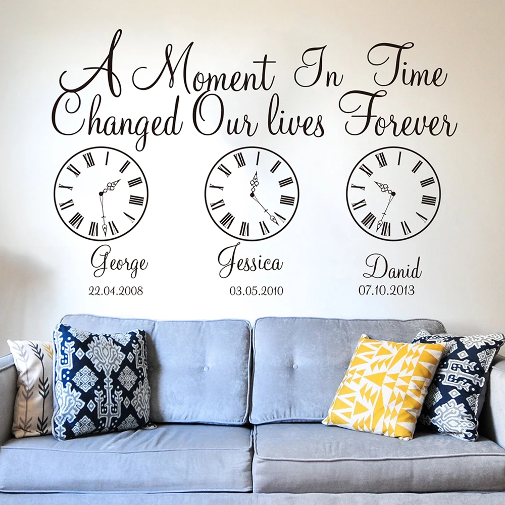 Custom Name Kids Birth Date Wall Decal Kids Room Bedroom A Moment In Time Changed Our Lives Clock Wall Sticker Vinyl Nursery Art