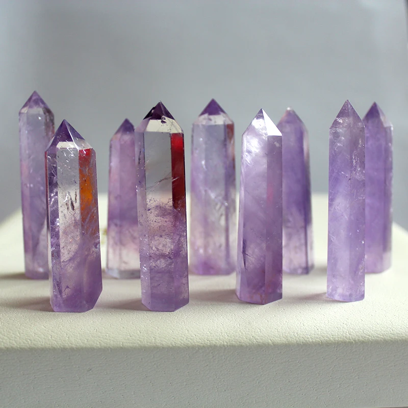 Runyangshi Beautiful Natural crystal column Amethyst raw stone grinding high quality crystal handicraft six prism ZH39