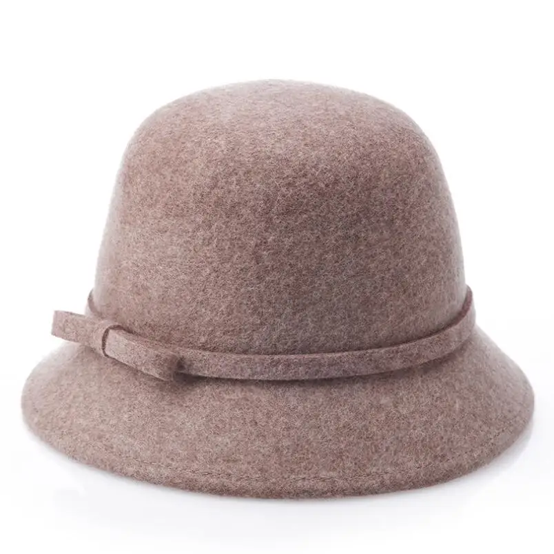 Europe England Korean Fall Winter Women's Fedora Caps Vintage Sun Hats For Woman Lady Wide Brim 100%Wool Felt Bowknot Hat