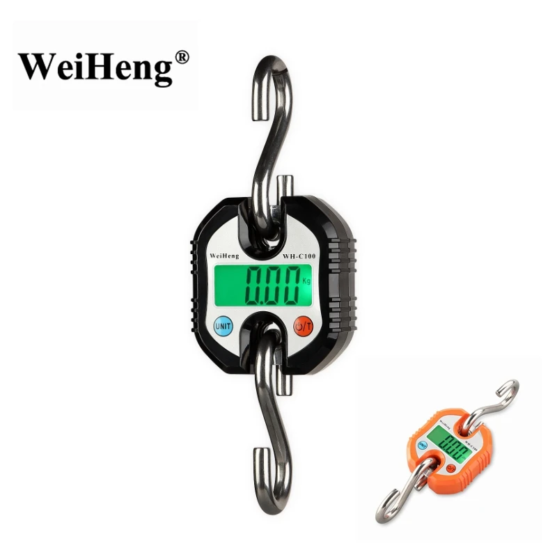 WeiHeng 150kg 50g Mini Heavy Duty Electronic Digital Stainless Steel Hook Scale Hanging Crane Scale LCD Loop Weight Balance