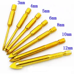 Brocas de vidro revestidas de titânio ajustadas com haste sextavada, 3mm, 4mm, 5mm, 6mm, 8mm, 10mm, 12mm, para a telha cerâmica, mármore, espelho