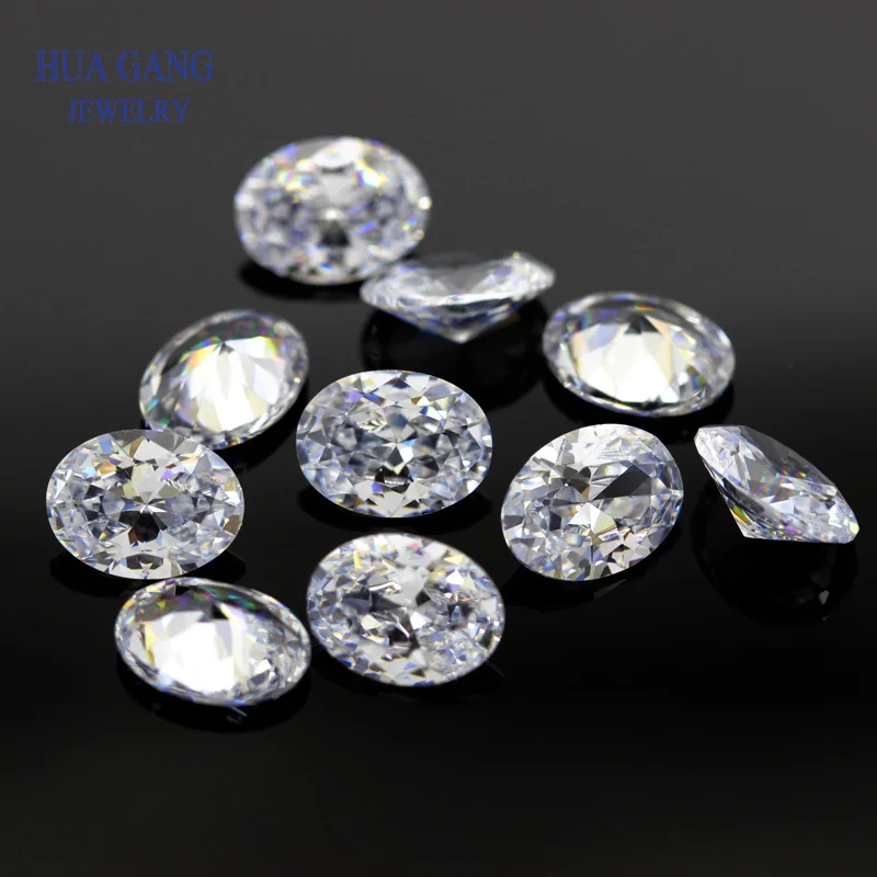 5A Oval Shape Cut  White CZ Stone Synthetic Gems Cubic Zirconia Beads For Jewelry Wholesale Size 2x3~18x25mm