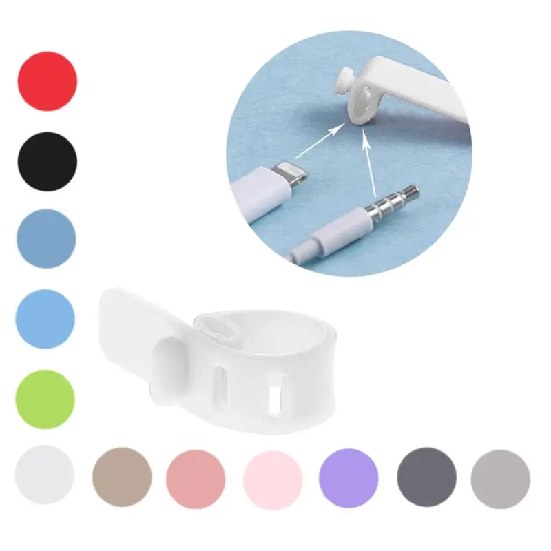Organizador do cabo do fio de dados de silicone, 4 unidades, tie telefones, enrolador de cabo, fivela de acabamento