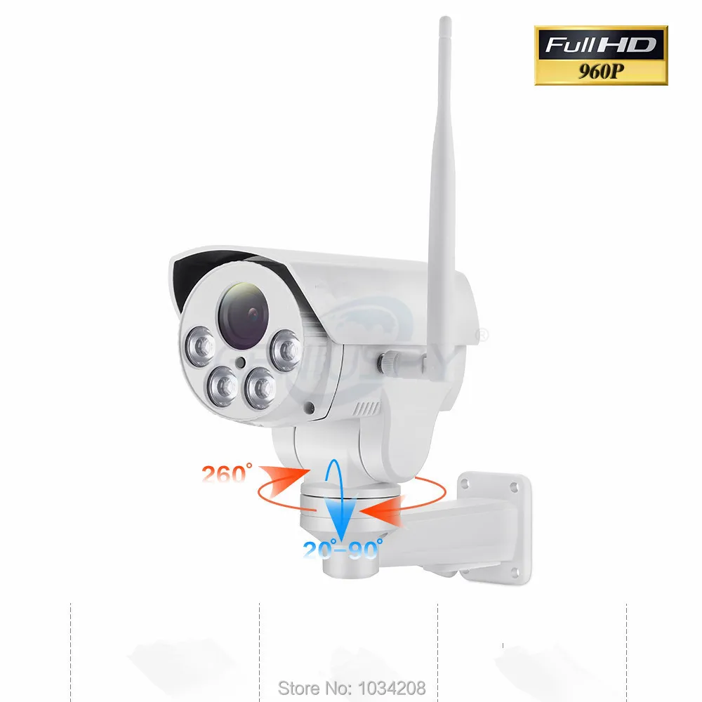 HI3518C+AR0130 960P Wifi PTZ IP Camera HD Bullet Outdoor 4X Zoom Pan Tilt 2.8-12mm 1.3MP Wireless IR  SD Card Camera